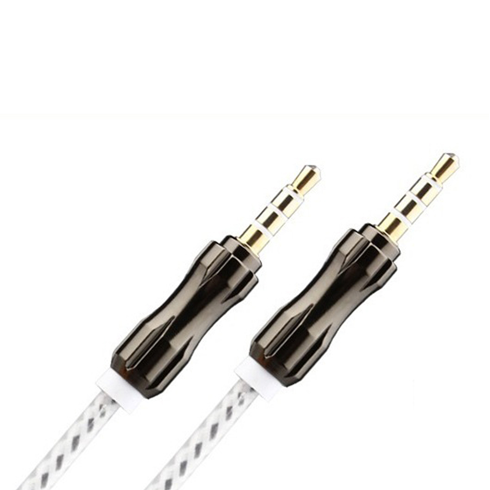 Auxiliary MUSIC Cable 3.5mm to 3.5mm Wire Cable with Metallic Head (Black - Silver)